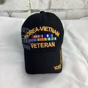 Korea-Vietnam Veteran, Service Ribbons, Black Cap, Adjustable